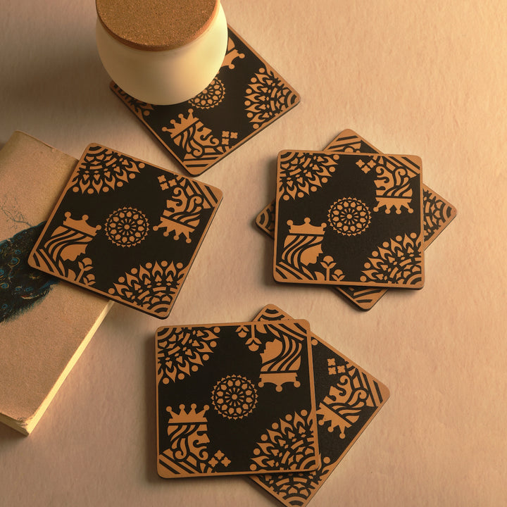 BambaiSe Gold King Queen Coaster | Set of 6 | Wood
