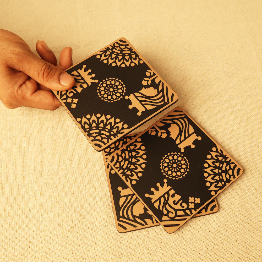 BambaiSe Gold King Queen Coaster | Set of 6 | Wood