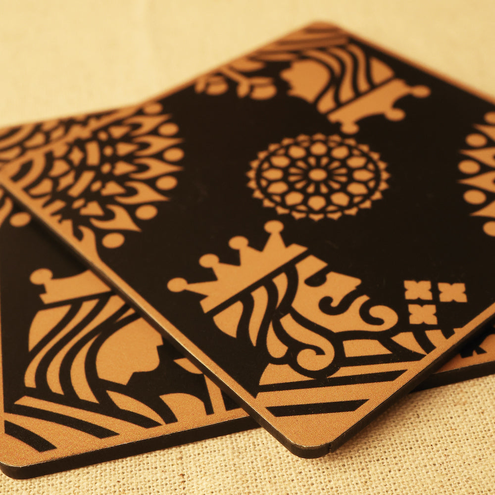 BambaiSe Gold King Queen Coaster | Set of 6 | Wood