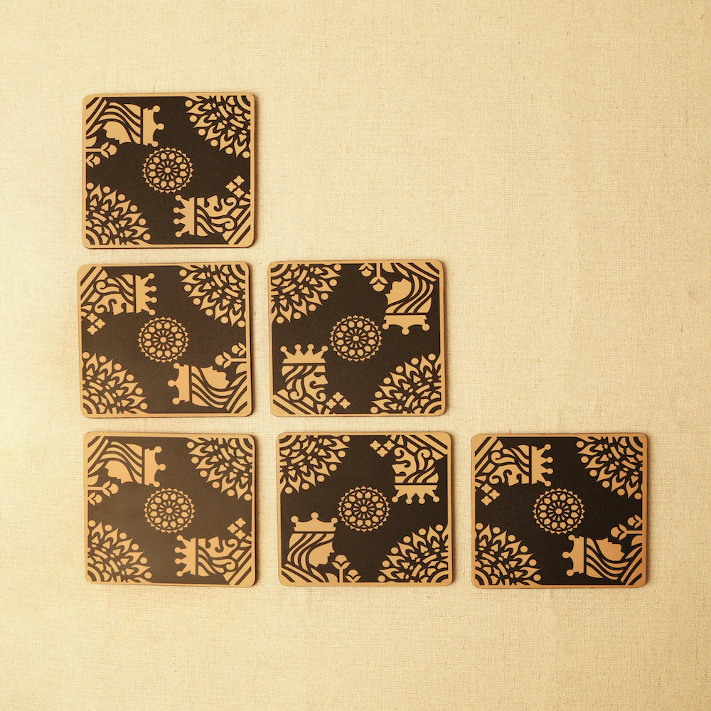 BambaiSe Gold King Queen Coaster | Set of 6 | Wood