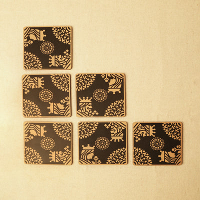 Gold King Queen Coaster | Set of 6 | Wood