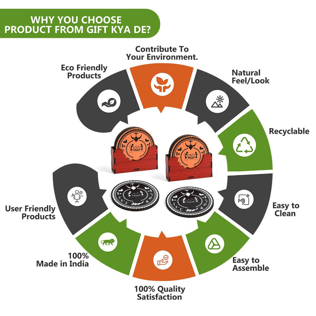 Gift Kya De Coaster Set of 12 Beautiful Wooden Coasters with Proper Coaster Stand (Combo Pack) (12 pc 9 x 9 cm)