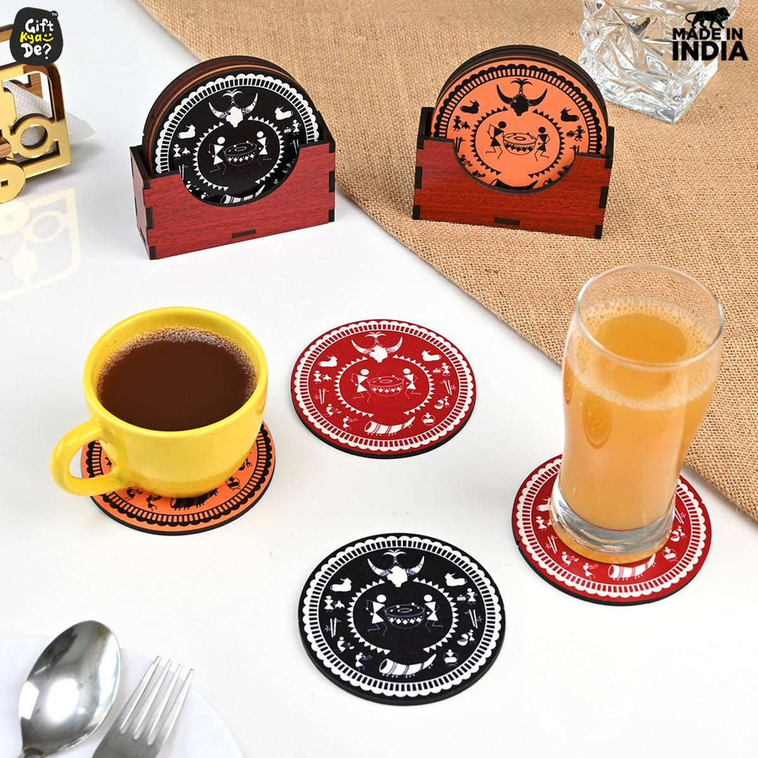 Gift Kya De Coaster Set of 12 Beautiful Wooden Coasters with Proper Coaster Stand (Combo Pack) (12 pc 9 x 9 cm)