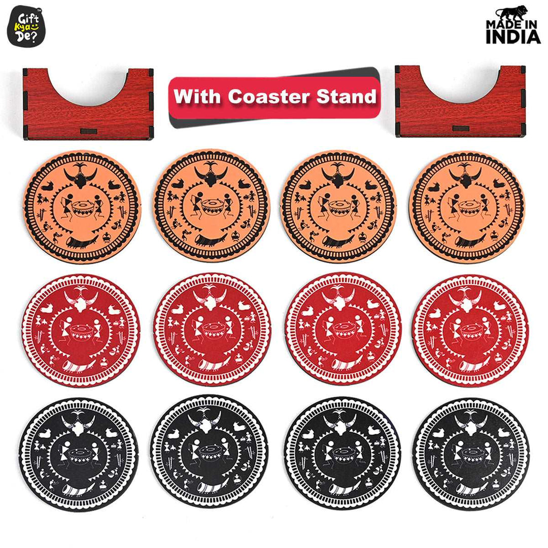 Gift Kya De Coaster Set of 12 Beautiful Wooden Coasters with Proper Coaster Stand (Combo Pack) (12 pc 9 x 9 cm)