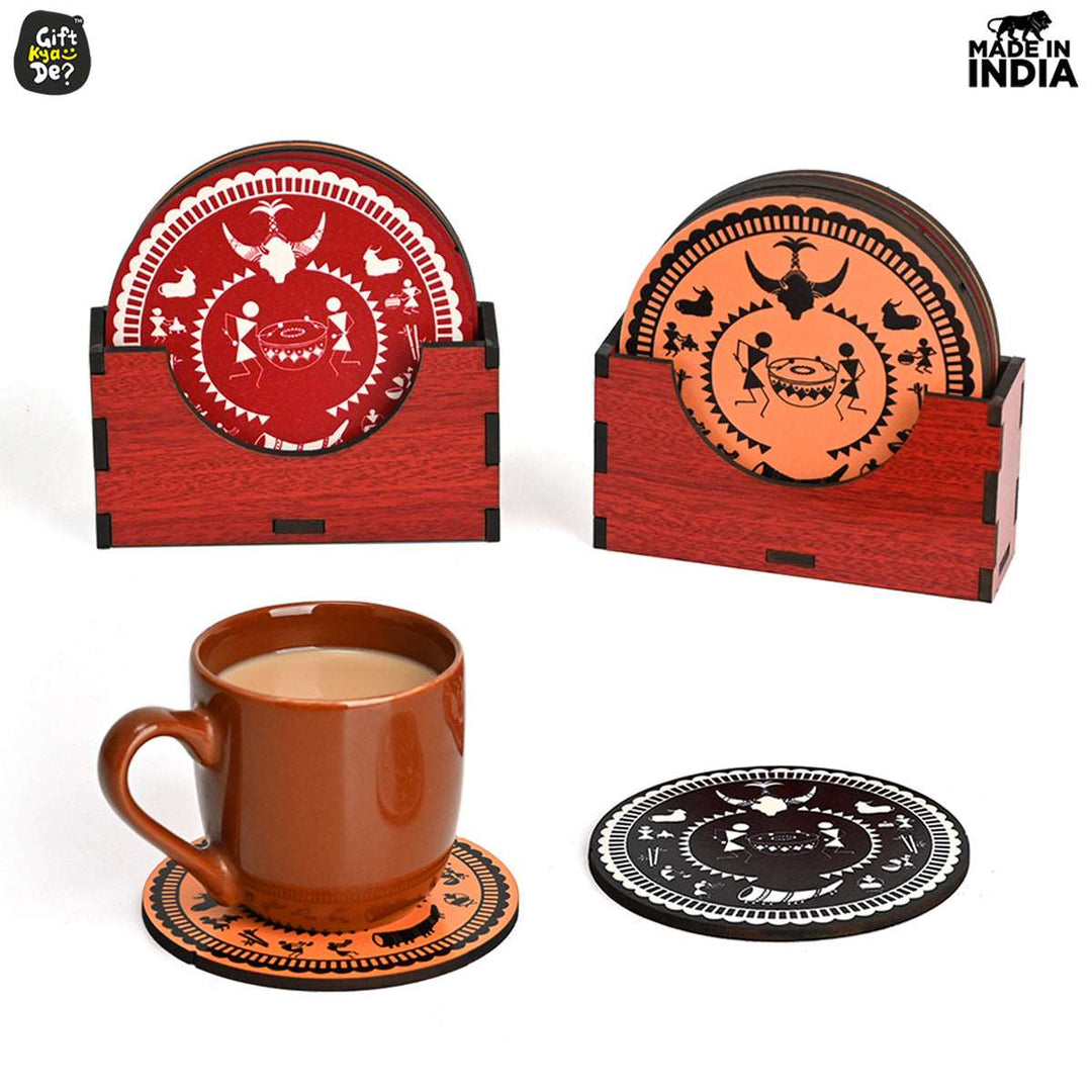Gift Kya De Coaster Set of 12 Beautiful Wooden Coasters with Proper Coaster Stand (Combo Pack) (12 pc 9 x 9 cm)