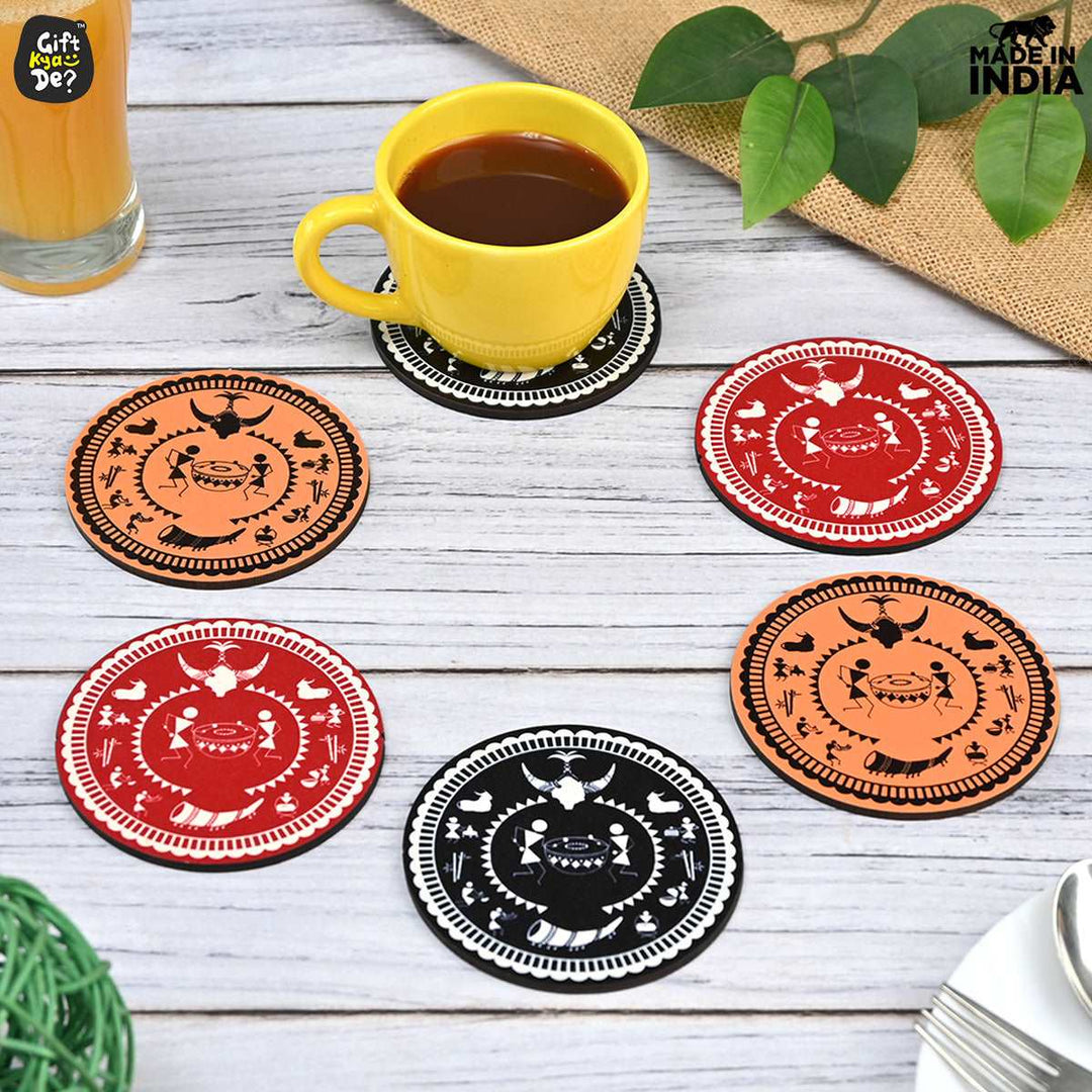 Gift Kya De Coaster Set of 6 Beautiful Wooden Coasters with Stand | Fit for Tea Cups, Coffee Mugs and Glasses