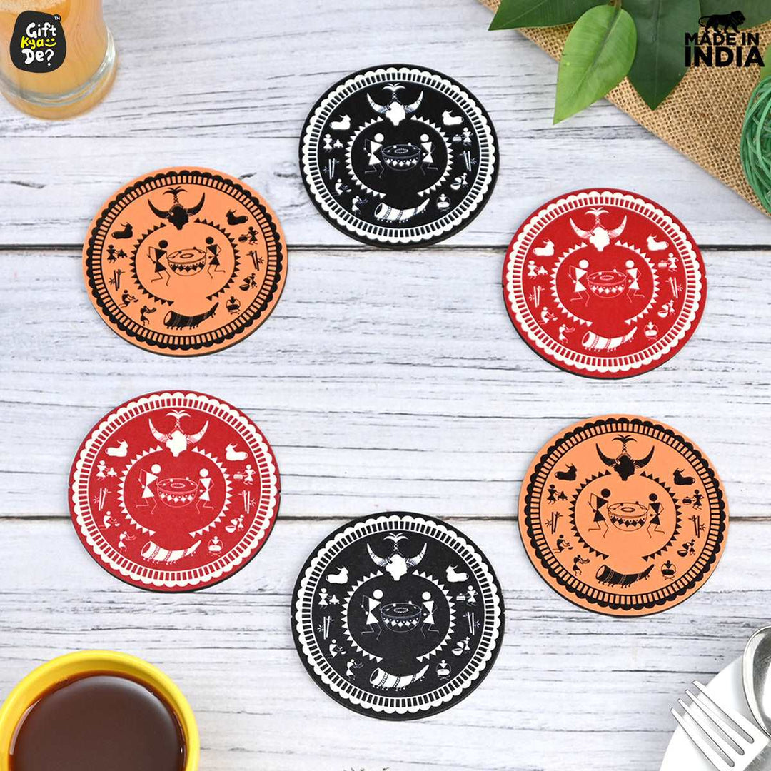Gift Kya De Coaster Set of 6 Beautiful Wooden Coasters with Stand | Fit for Tea Cups, Coffee Mugs and Glasses