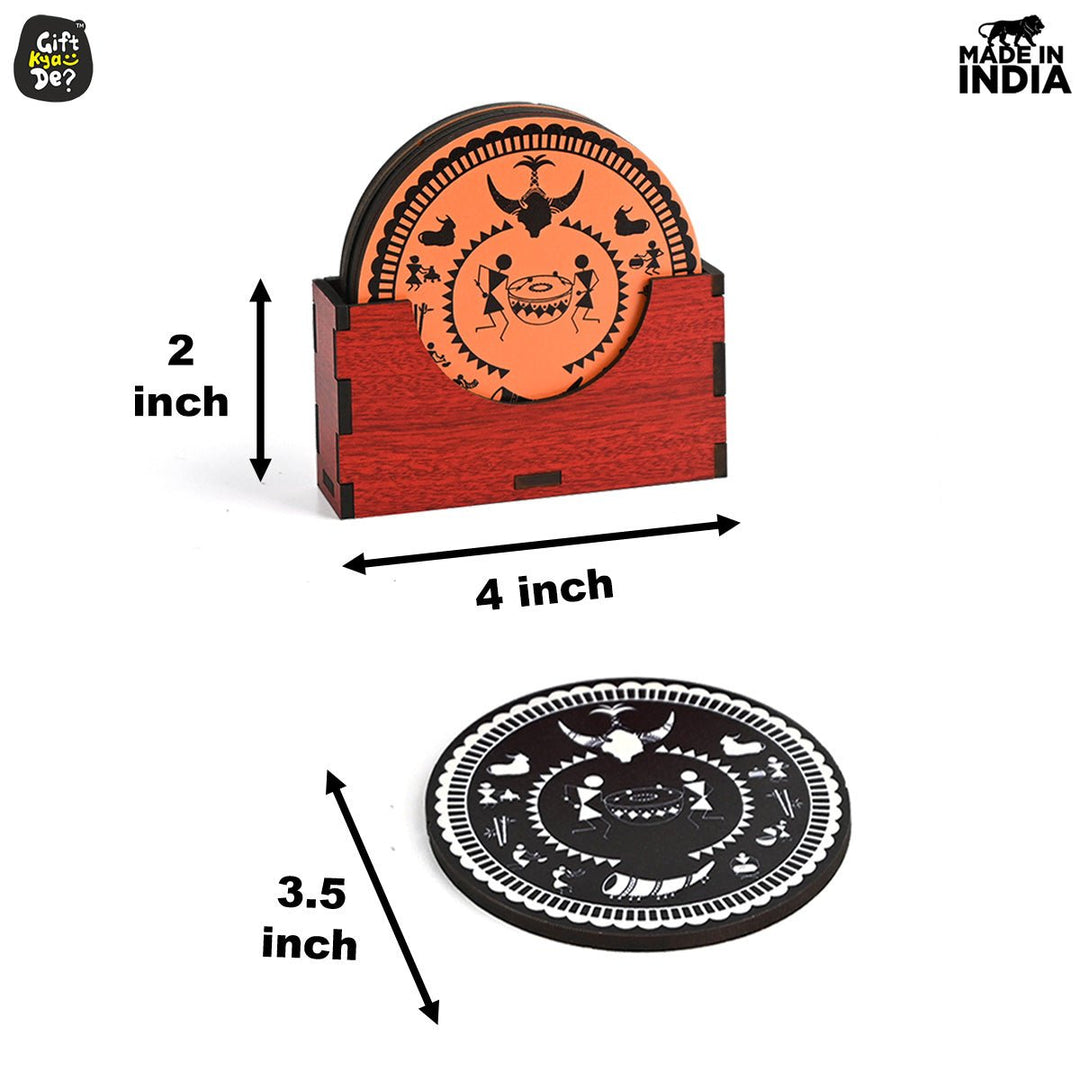 Gift Kya De Coaster Set of 6 Beautiful Wooden Coasters with Stand | Fit for Tea Cups, Coffee Mugs and Glasses