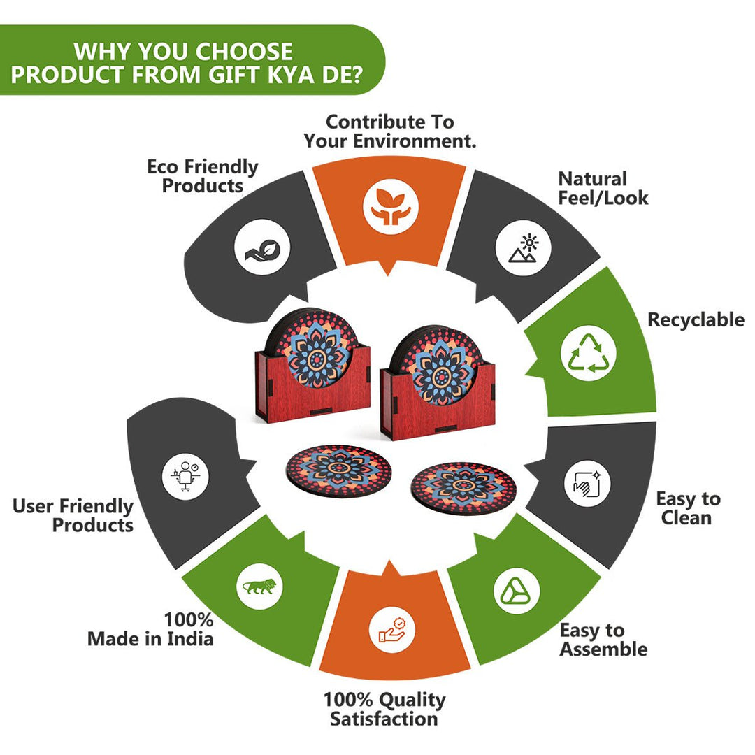 Gift Kya De Coaster Set of 12 Beautiful Wooden Coasters with Proper Coaster Stand (Combo Pack) (12 pc 9 x 9 cm)