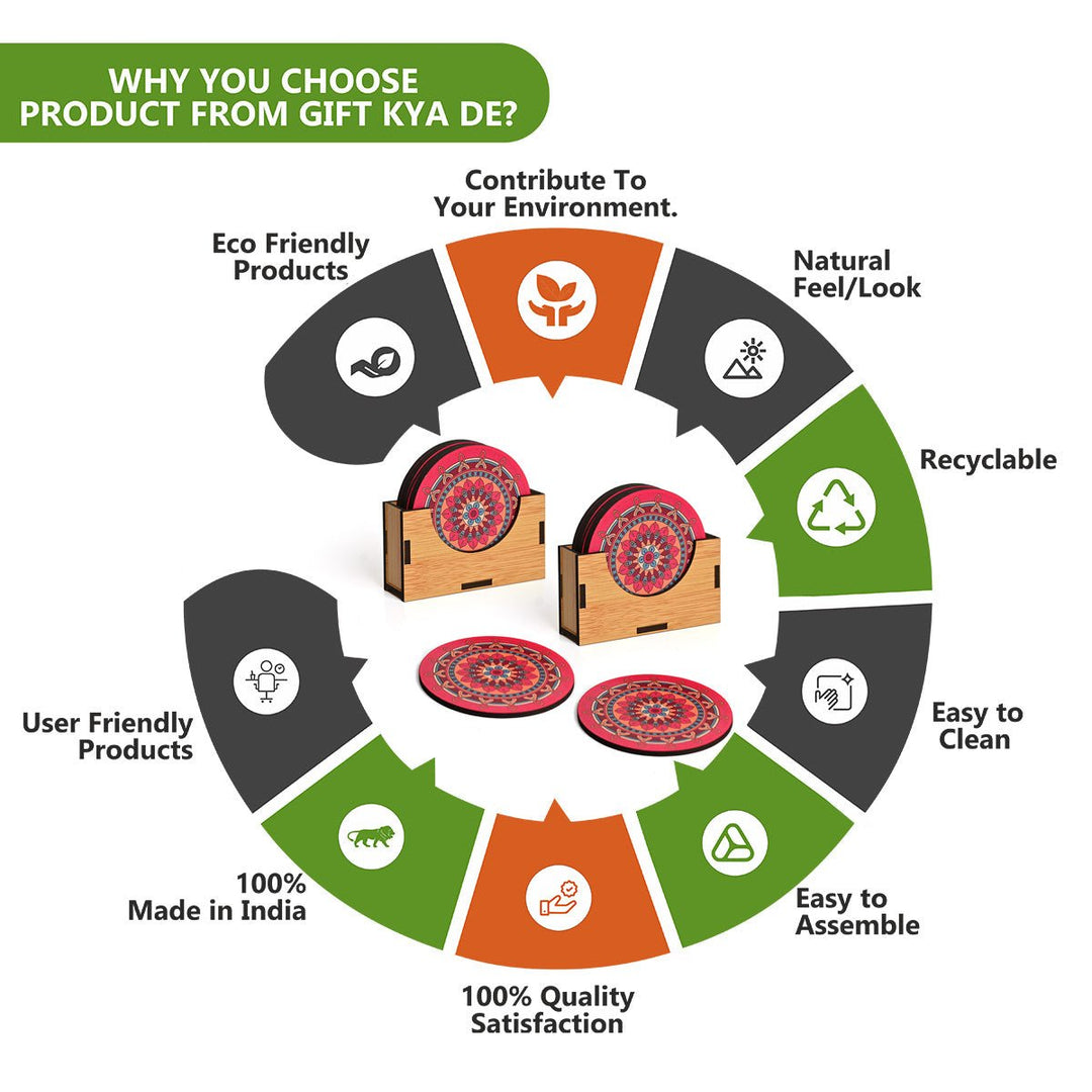 Gift Kya De Coaster Set of 12 Beautiful Wooden Coasters with Proper Coaster Stand (Combo Pack) (12 pc 9 x 9 cm)