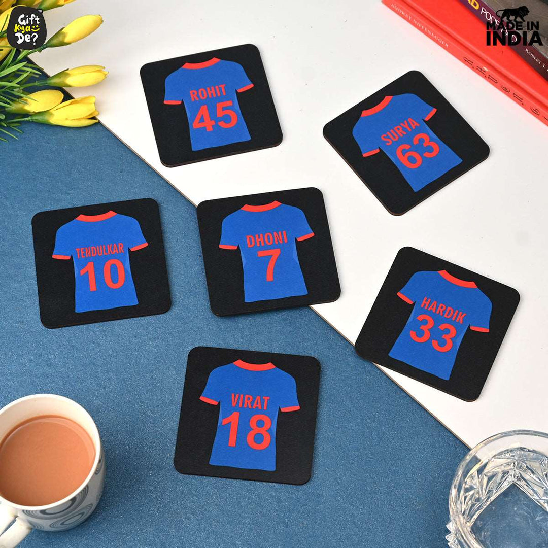 Gift Kya De Cricket Themed Coaster Set of 6 with Proper Coaster Stand | Perfect For Tea And Coffee Cups