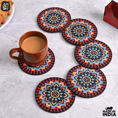 Gift Kya De Coaster Set of 6 Beautiful Wooden Coasters with Stand | Fit for Tea Cups, Coffee Mugs and Glasses