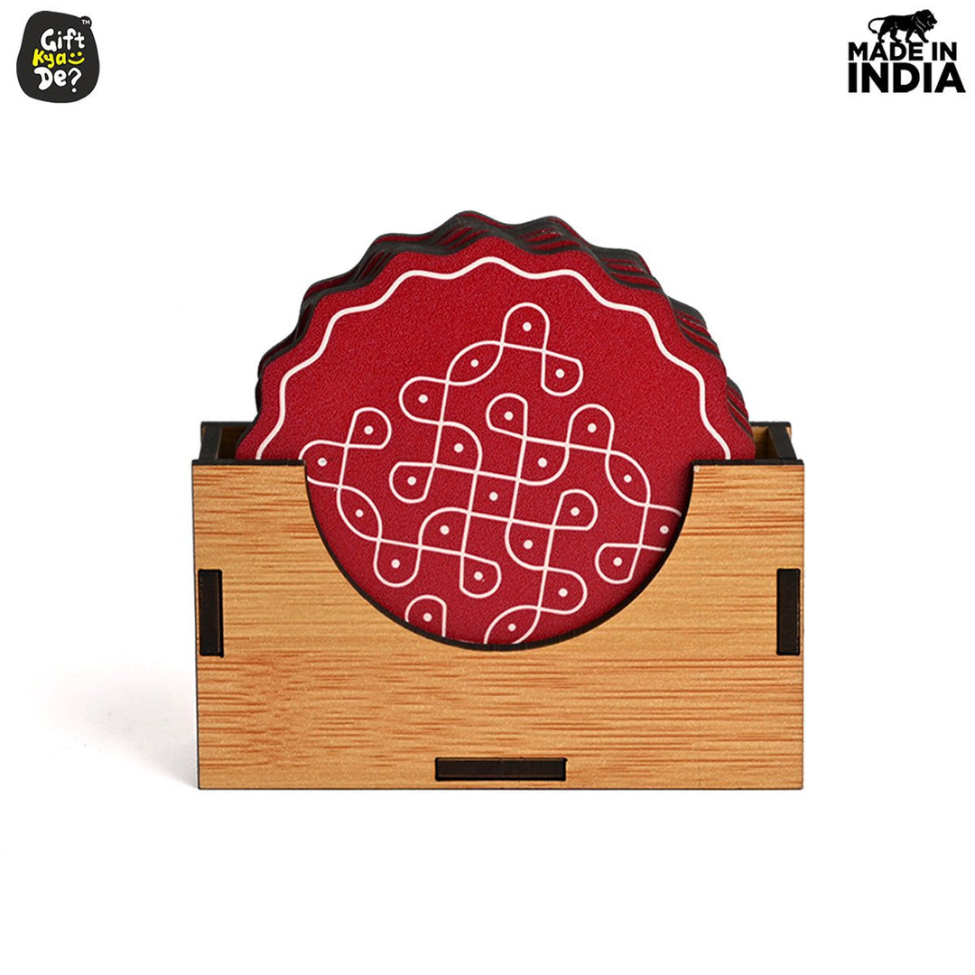 Gift Kya De Coaster Set of 6 Beautiful Wooden Coasters with Stand | Fit for Tea Cups, Coffee Mugs and Glasses