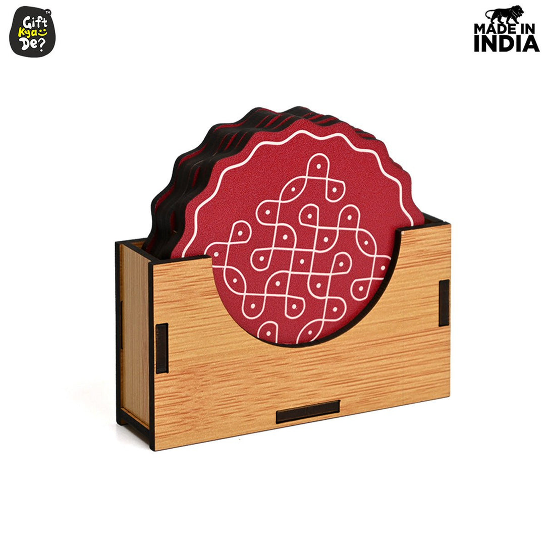 Gift Kya De Coaster Set of 6 Beautiful Wooden Coasters with Stand | Fit for Tea Cups, Coffee Mugs and Glasses