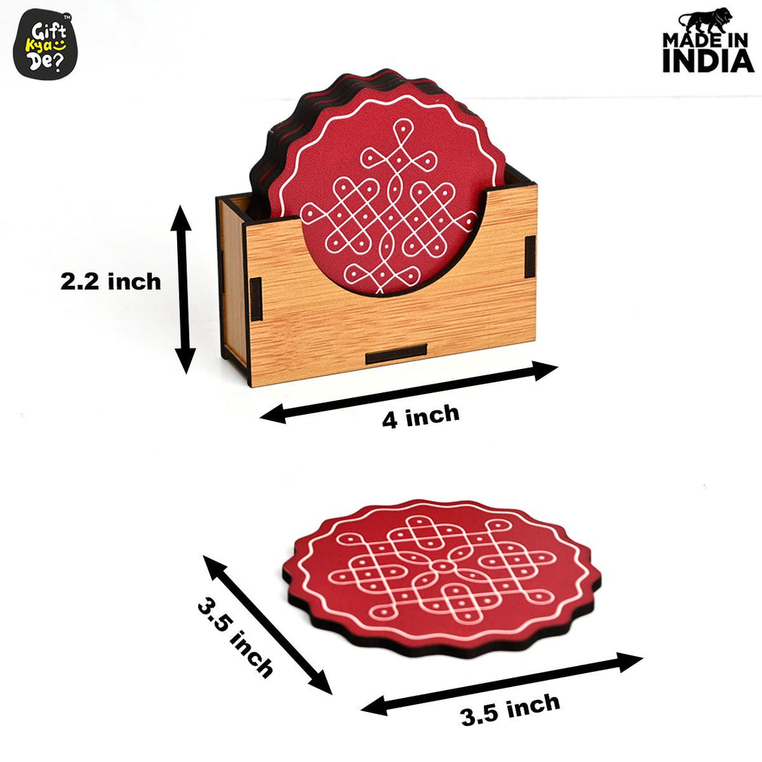 Gift Kya De Coaster Set of 6 Beautiful Wooden Coasters with Stand | Fit for Tea Cups, Coffee Mugs and Glasses