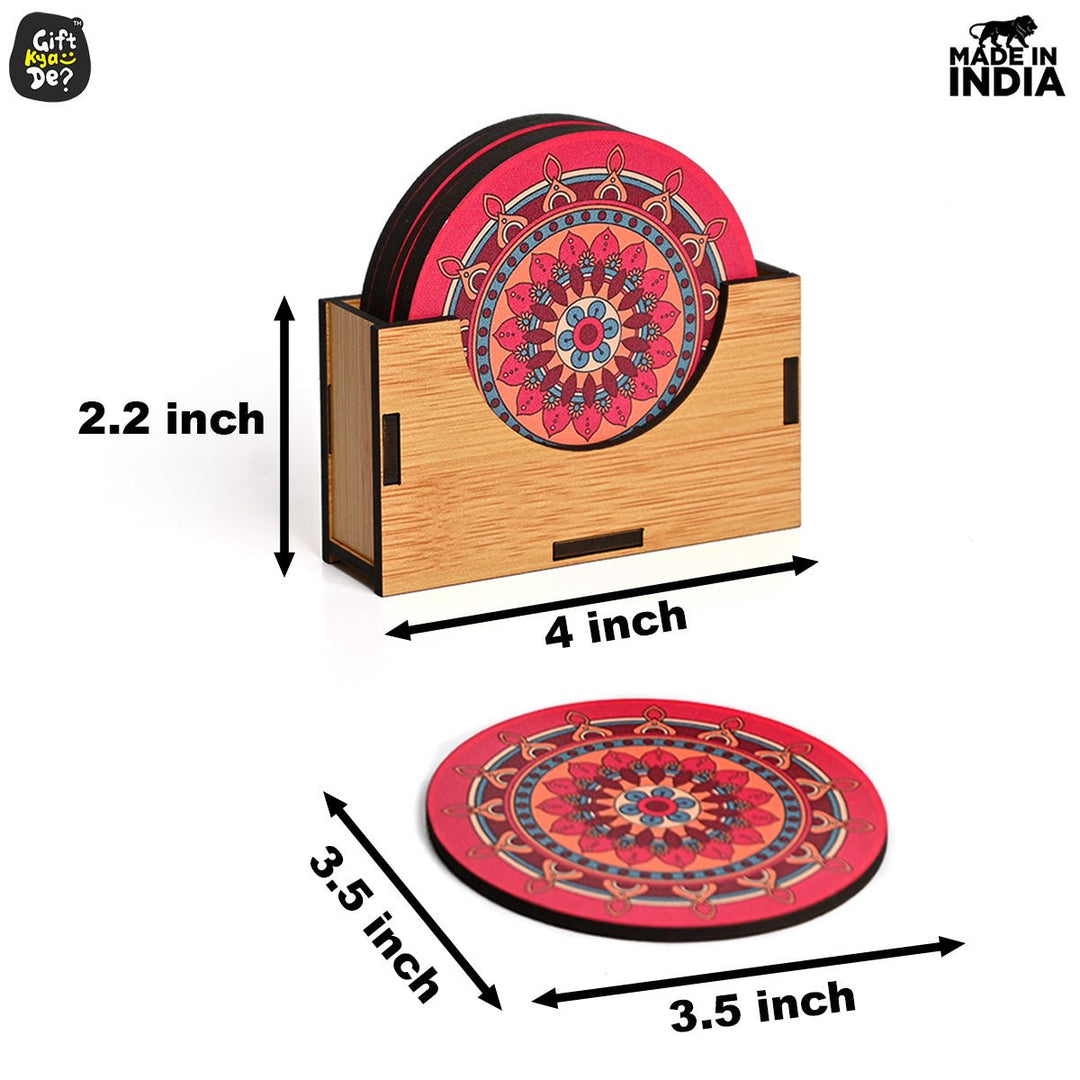 Gift Kya De Coaster Set of 12 Beautiful Wooden Coasters with Proper Coaster Stand (Combo Pack) (12 pc 9 x 9 cm)