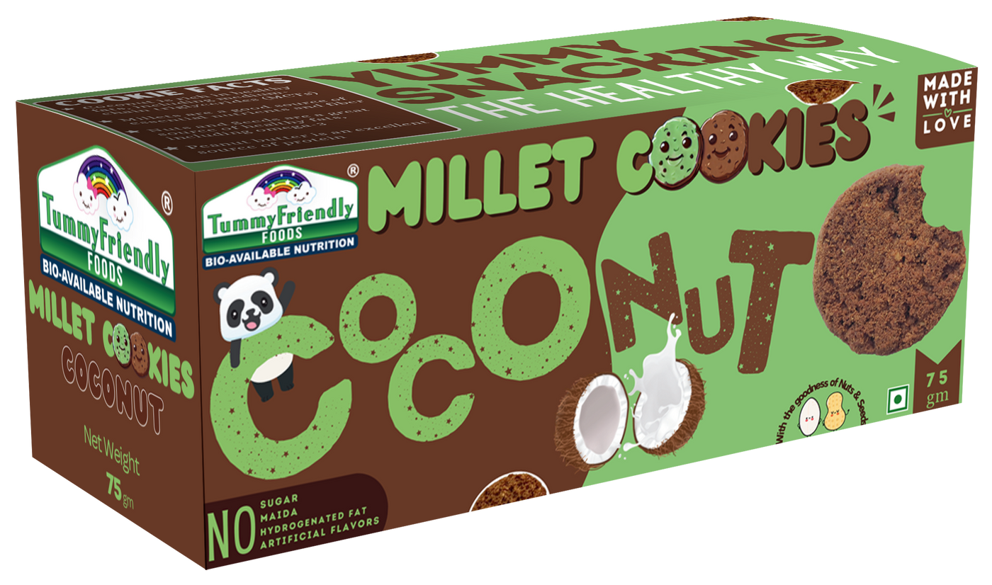 Tummy Friendly Foods Millet Cookies - Coconut - 75 g. Healthy Ragi Biscuits for Baby, Kids & Adults