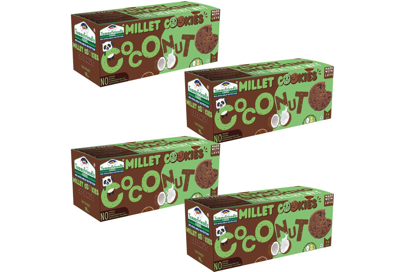 Tummy Friendly Foods Millet Cookies - Coconut - 4 Packs - 75 g each. Healthy Ragi Biscuits, snacks for Baby, Kids & Adults