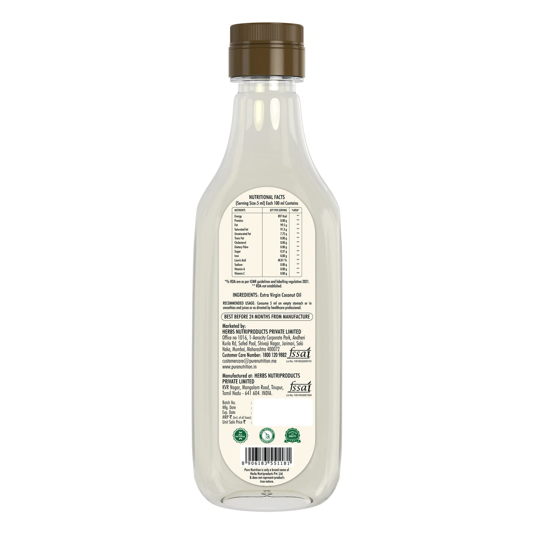Virgin Coconut Oil 1000ml | Cold Pressed, 100% Pure & Unrefined | Good for Hair, Skin & Cooking