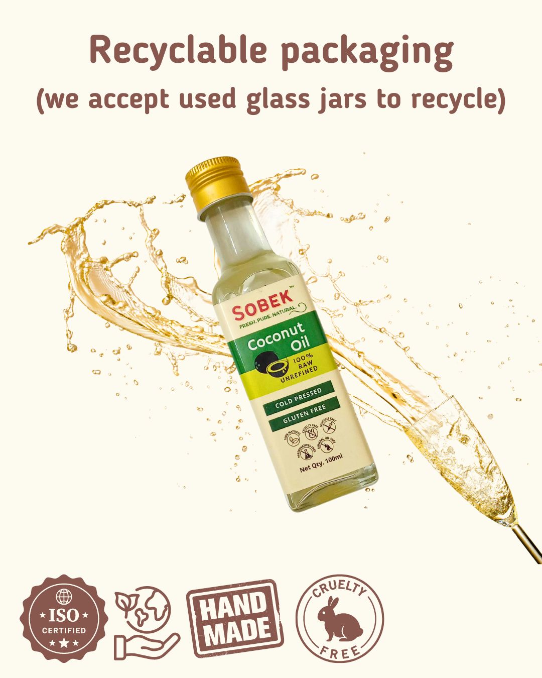 Sobek Naturals Pure Coconut Oil | Cold Pressed Gluten Free 100 ml