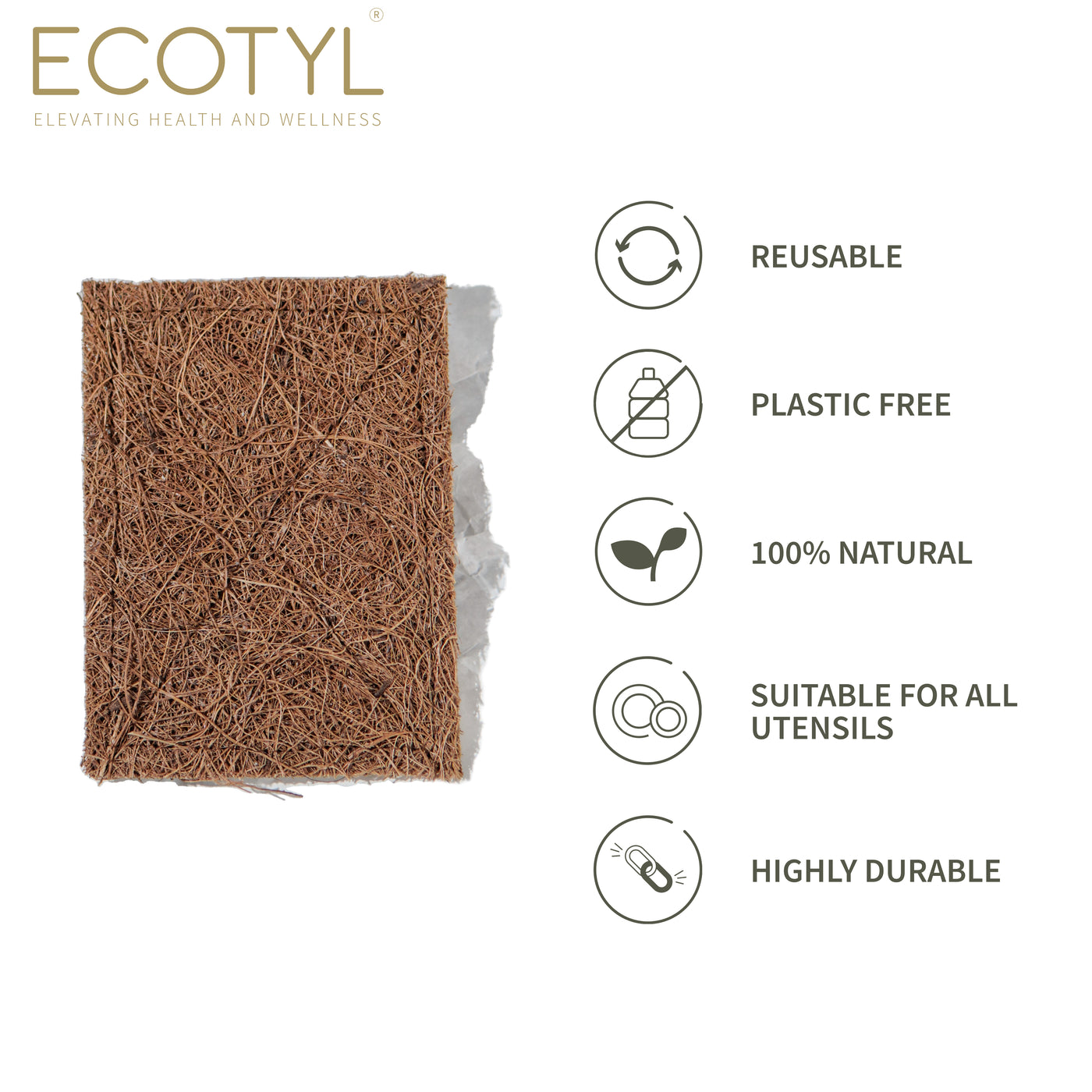 Ecotyl Coconut Scrub Pad | Dishwashing Pad | Natural Long-Lasting Stitched Coir Scrubber - Set of 5