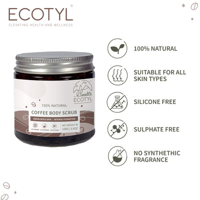 Ecotyl Natural Coffee Body Scrub | For Gentle Exfoliation | No Silicones & Mineral Oil | 100g