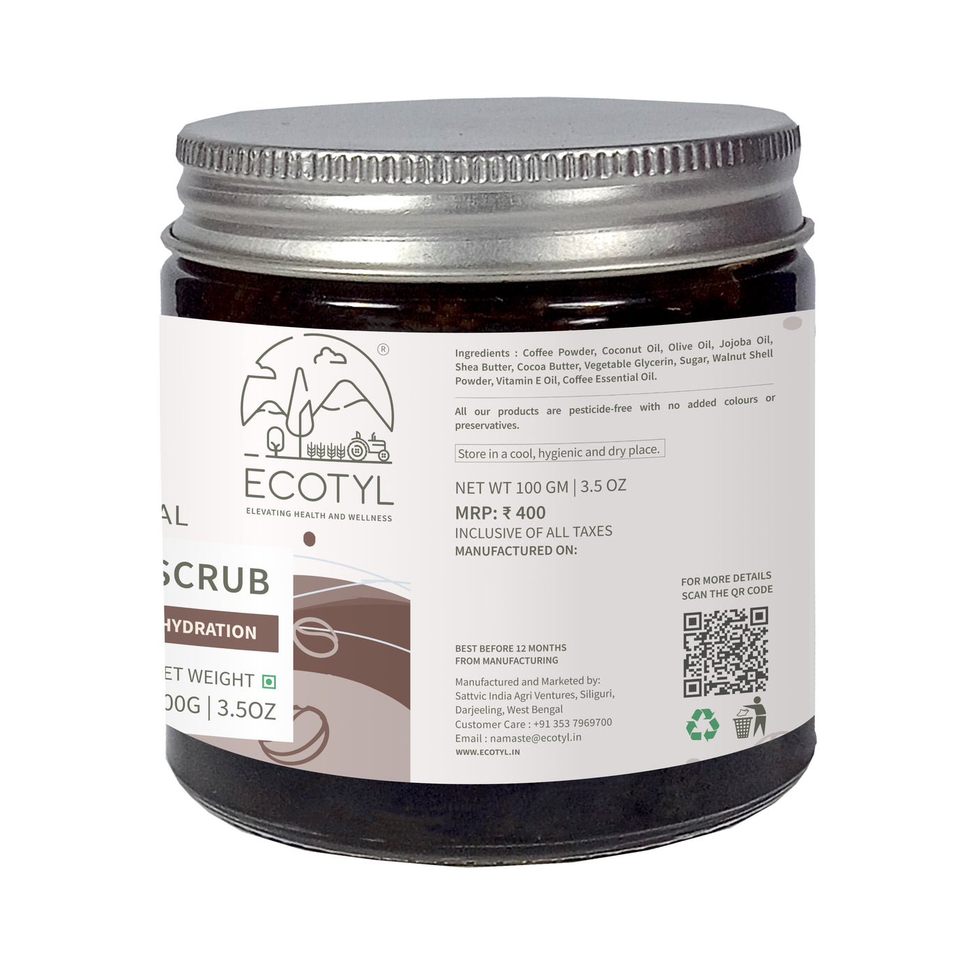 Ecotyl Natural Coffee Body Scrub | For Gentle Exfoliation | No Silicones & Mineral Oil | 100g