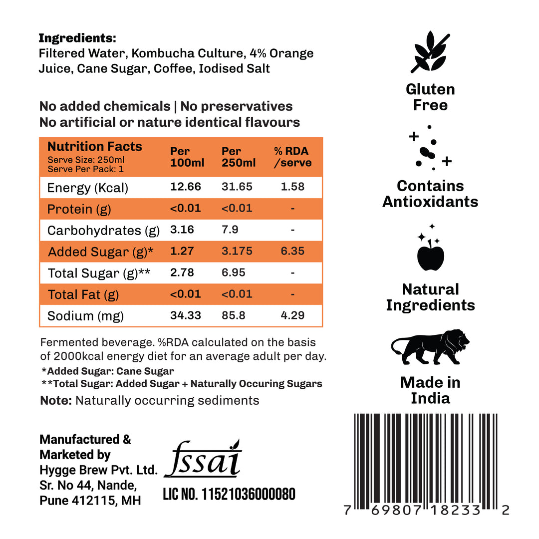 Umami Brew Coffee Orange Kombucha (Pack of 6)