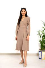 Aadya Moda Women's Kala Cotton Coffee Blended Dress