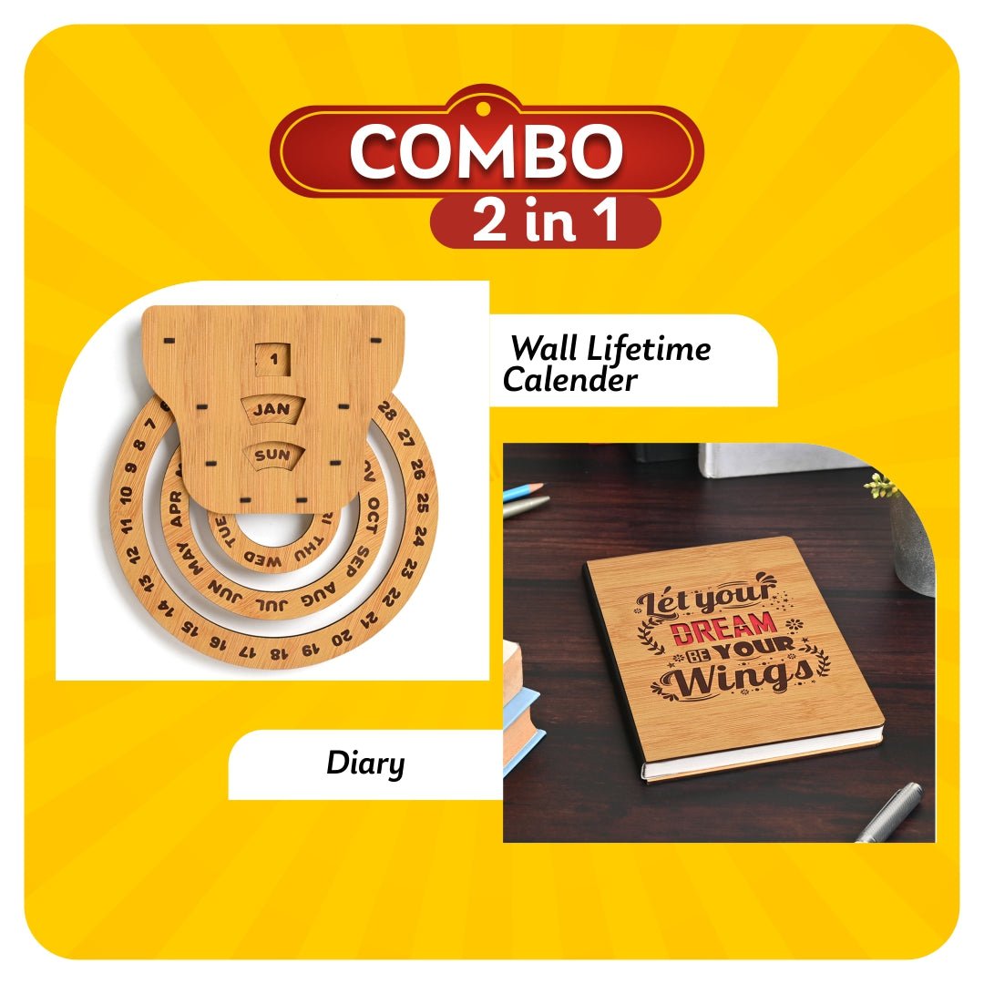 Gift Kya De Infinite Circular Wall Calendar (Bamboo Theme) | Calendar With Clock & Diary Combo Available