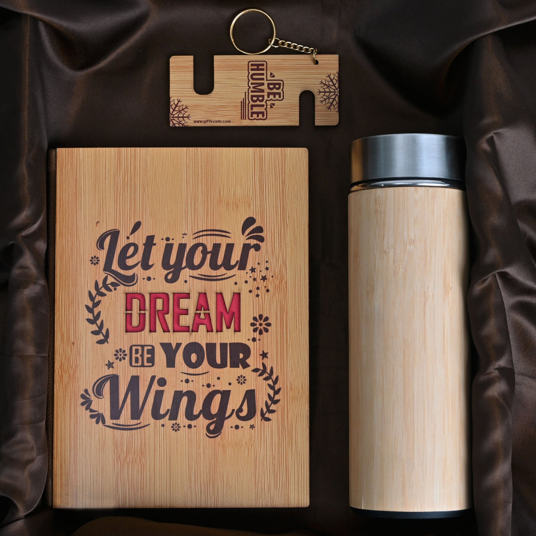 Gift Kya De Diary, Bamboo Bottle, and Key Chain | Eco-Friendly New Year Gift Hamper | Perfect For Corporate Gift