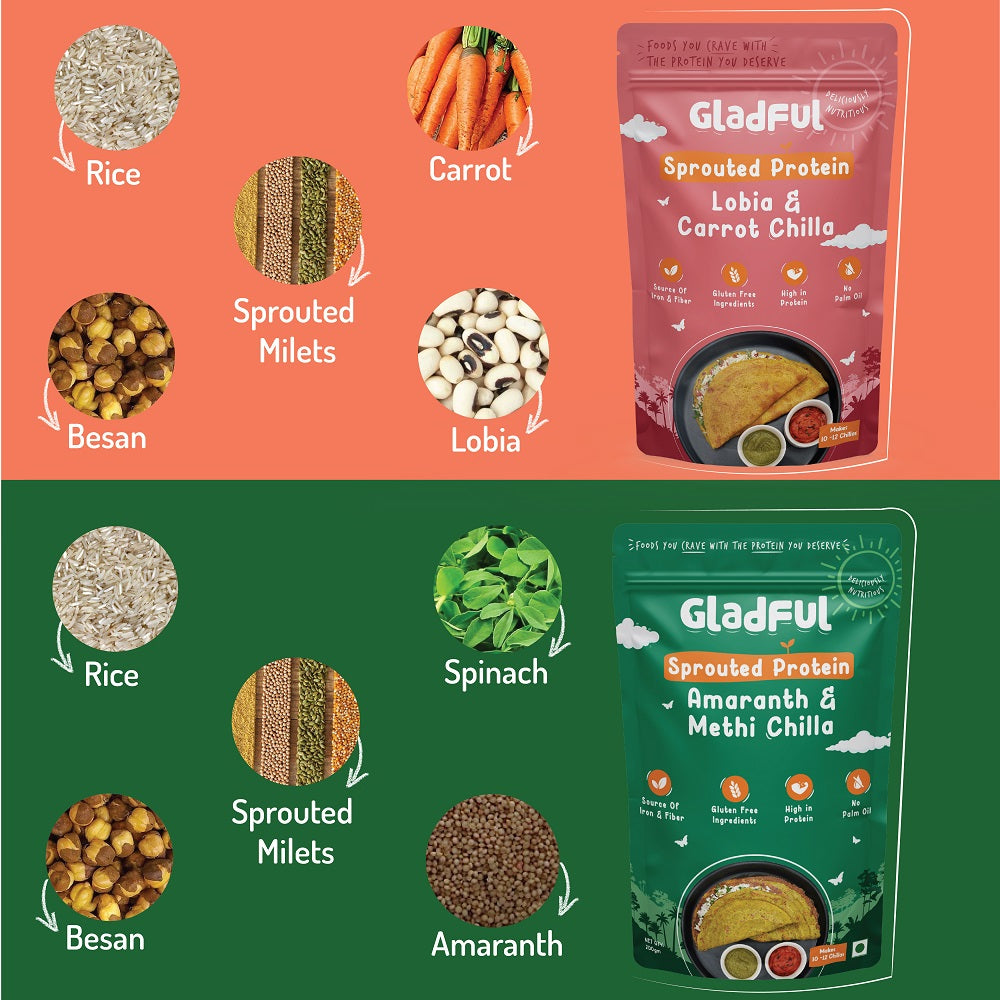 Gladful Sprouted chilla carrot and methi - amaranth instant mix combo (pack of 2) -  400 gms