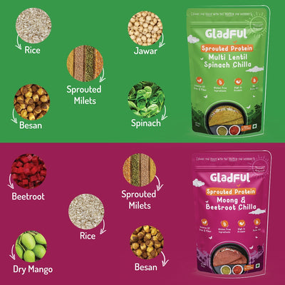 Sprouted chilla beetroot and spinach lentils instant mix combo (pack of 2) - 400 gms