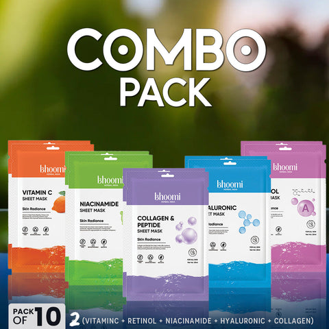 Bhoomi Herbal India COMBOS OF 10 DIFFERENT FLAVOUR FACE SHEET MASKS