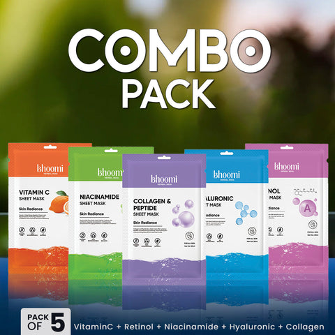 Bhoomi Herbal India COMBOS OF 5 DIFFERENT FLAVOUR FACE SHEET MASKS