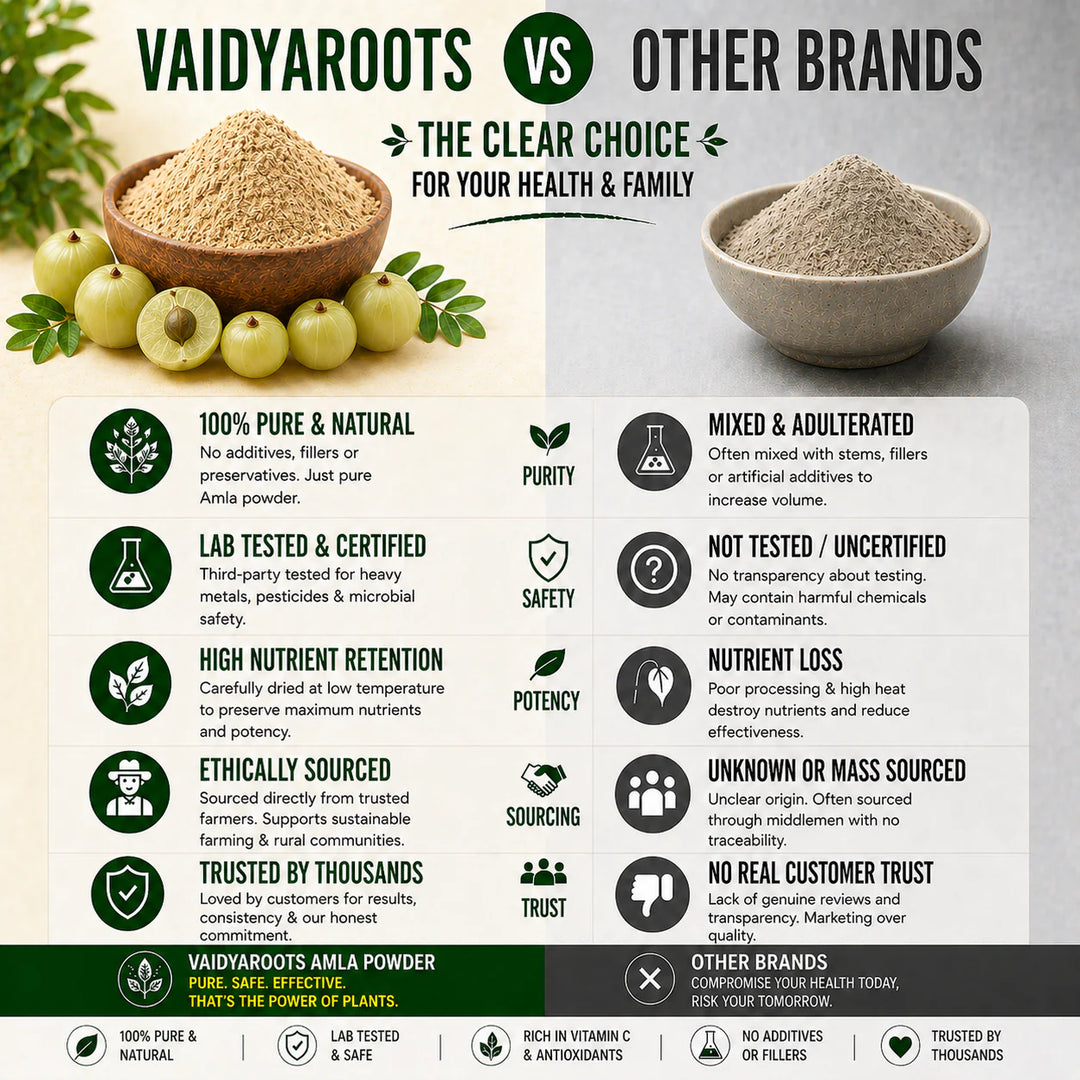 VaidyaRoots Amla Powder (Indian Gooseberry) | 100% Natural & Pure | Rich in Vitamin C | For Hair, Skin, Immunity & Digestion | No Additives, Chemical-Free