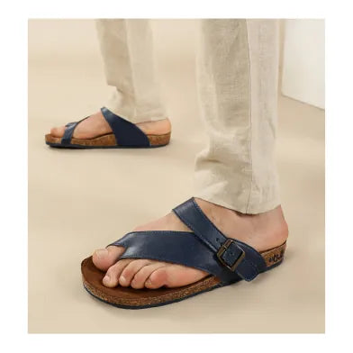 TUSK Navy Blue Cross-Strap Cork Footbed Sandals