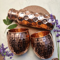 Copper Bottle With Mugs - Hammered