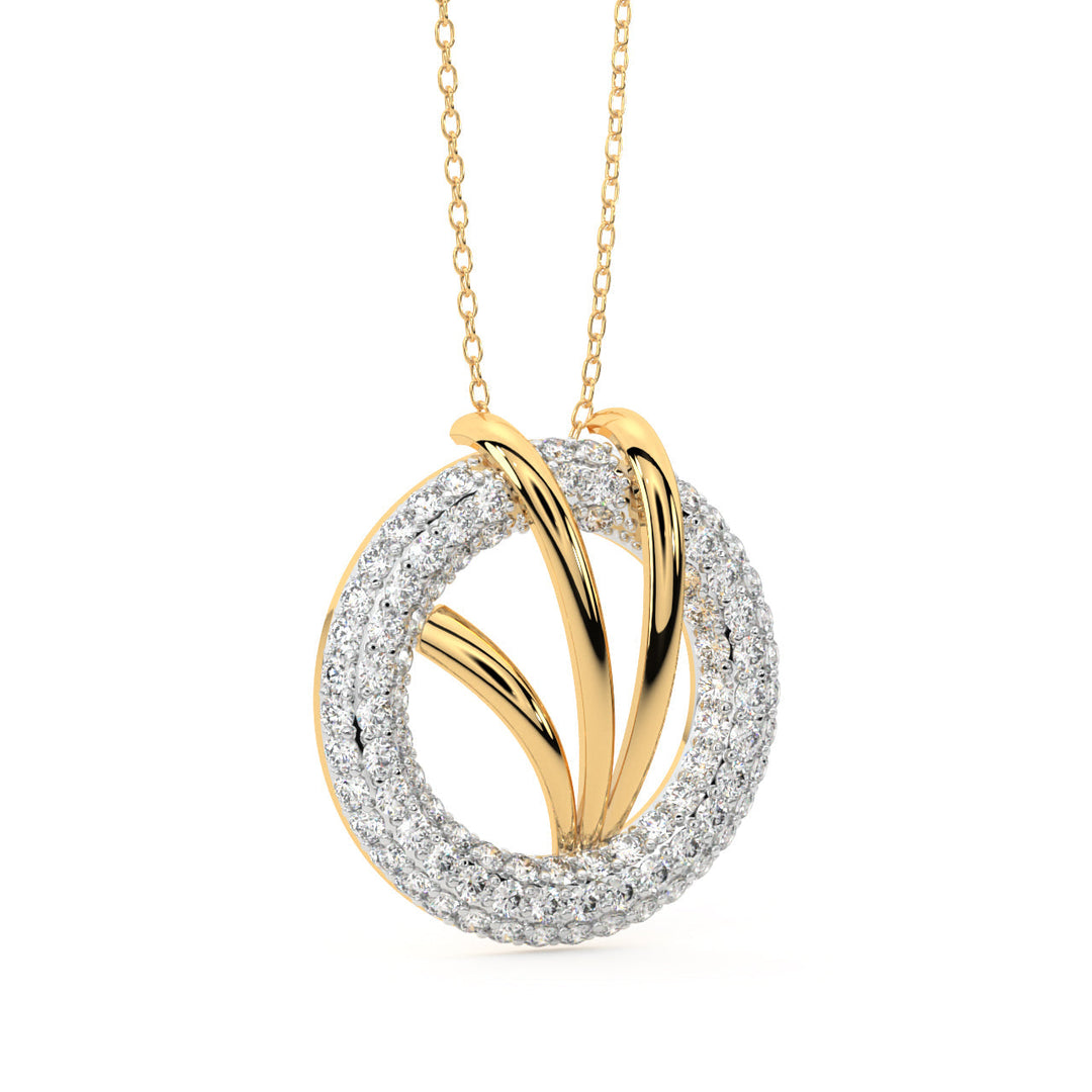 Diamond By Tilesh Twisted Leaf Circle Pendant – Dual-Layer Diamond Halo