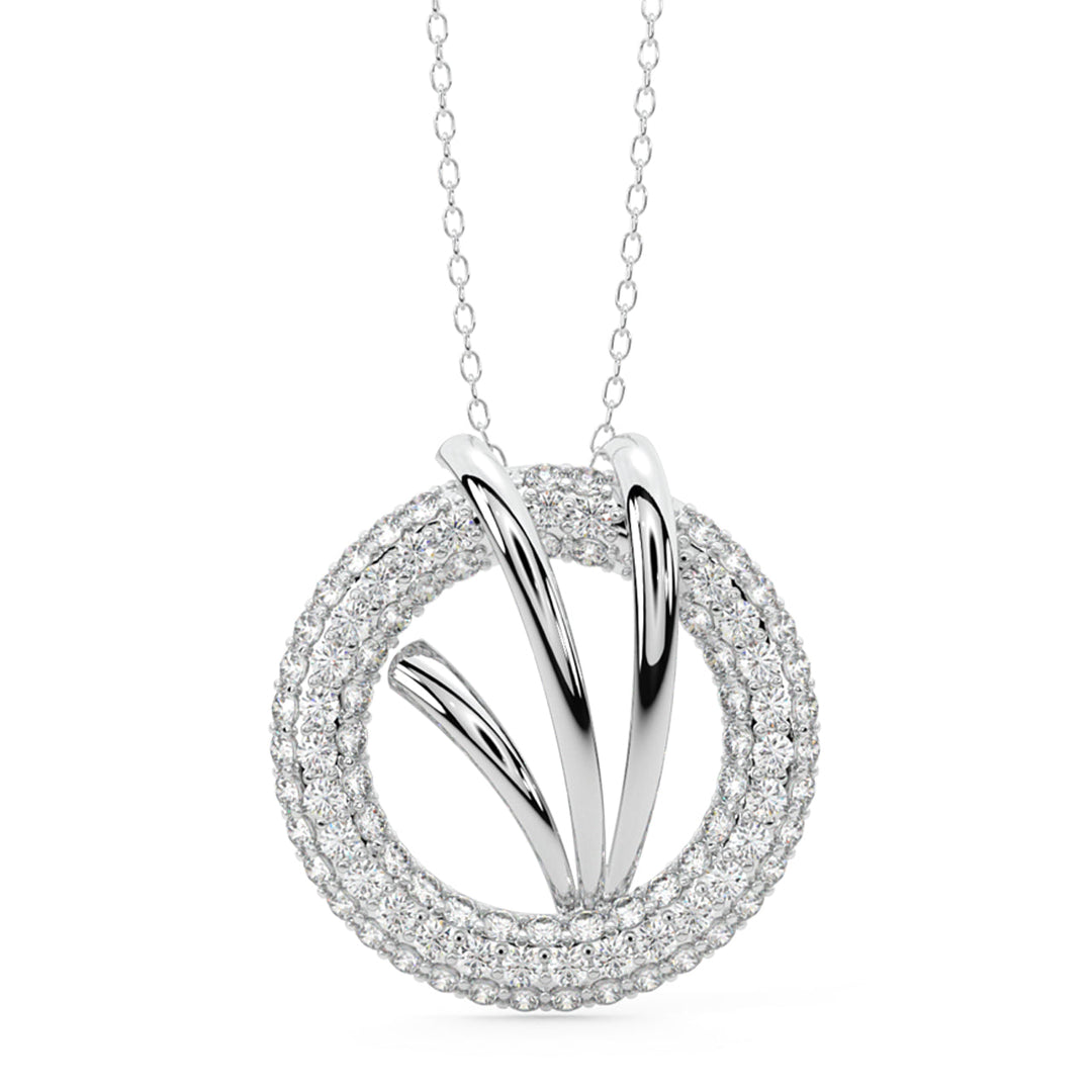 Diamond By Tilesh Twisted Leaf Circle Pendant – Dual-Layer Diamond Halo