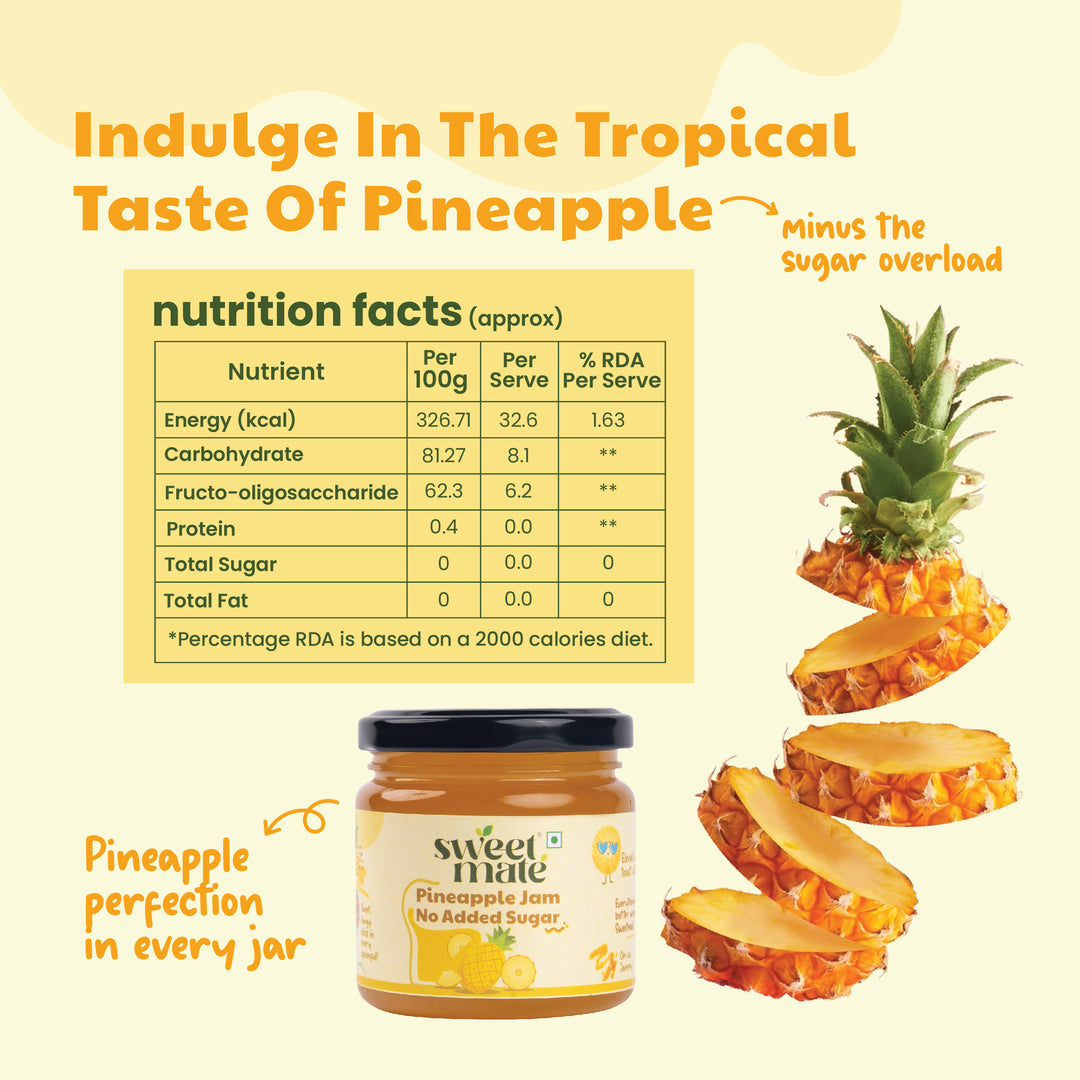 Sweetmate No Added Sugar Pineapple (220g) | With Real fruit | Diabetic and keto Friendly