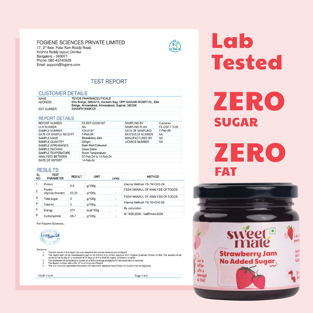 Sweetmate No Added Sugar Strawberry Jam - (220g) | With Real Fruits | Diabetic and keto Friendly