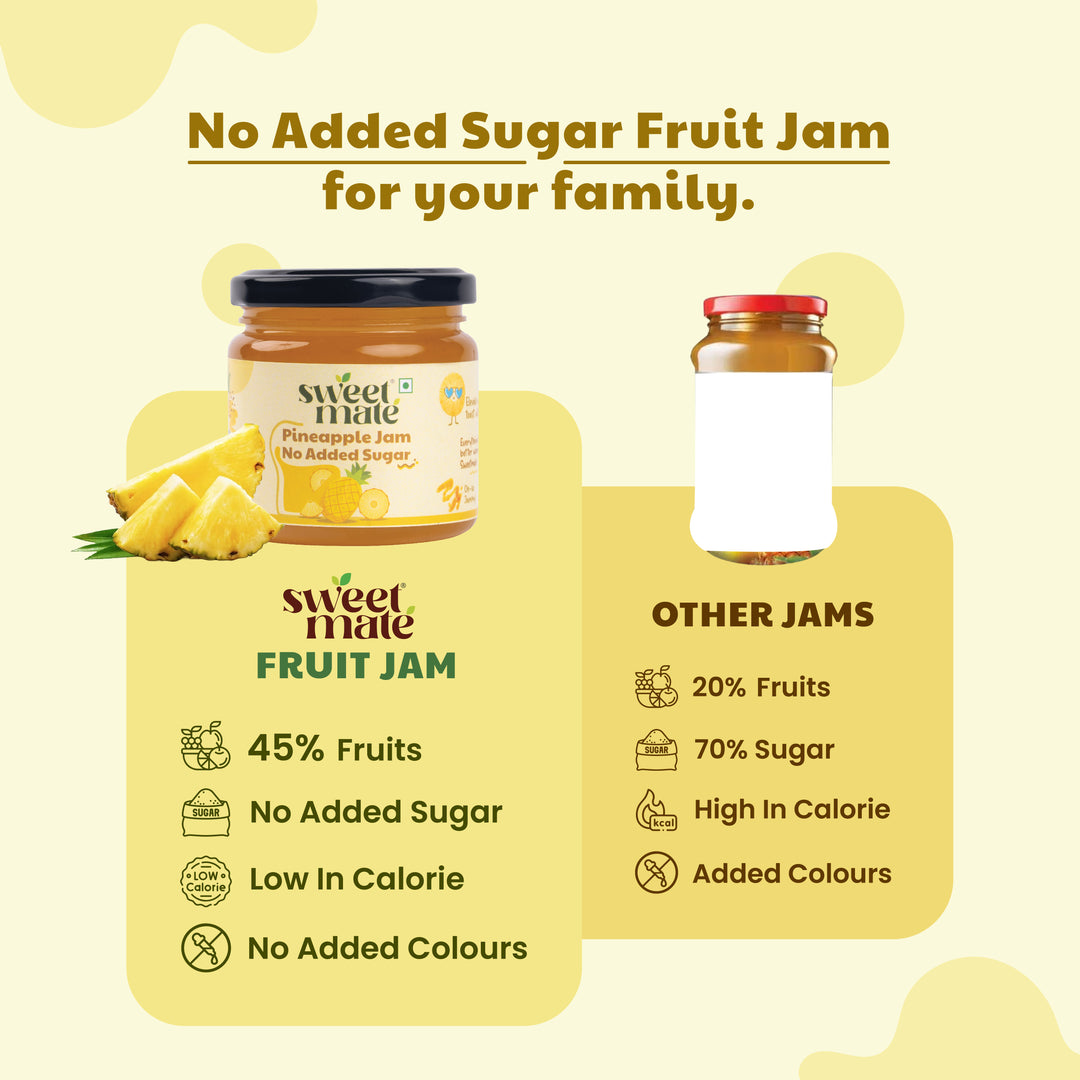 Sweetmate No Added Sugar Pineapple (220g) | With Real fruit | Diabetic and keto Friendly