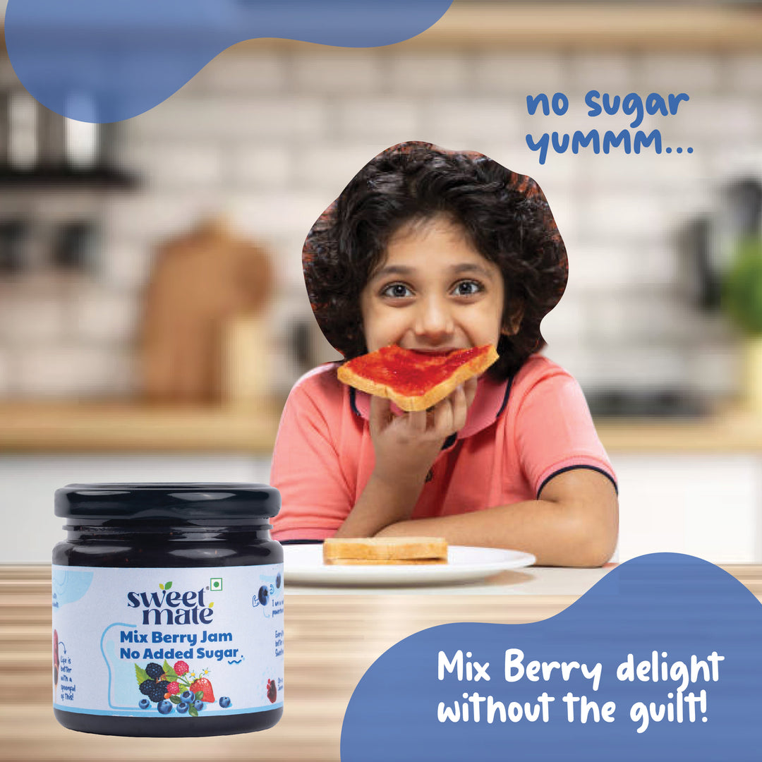 Sweetmate No Added Sugar Mix Berry Jam - (220g) | With Real Fruits | Diabetic and Keto Friendly