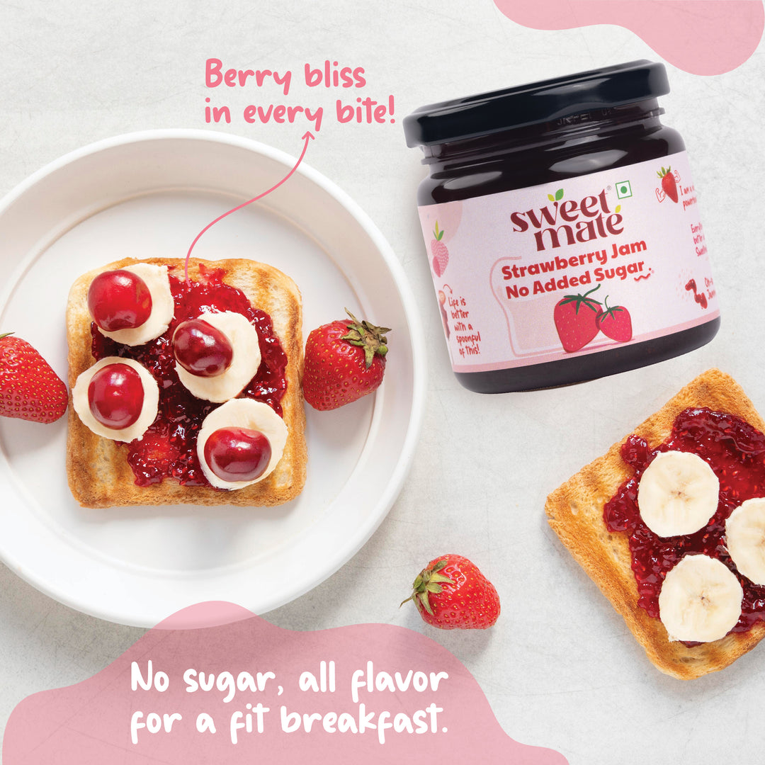 Sweetmate No Added Sugar Strawberry Jam - (220g) | With Real Fruits | Diabetic and keto Friendly