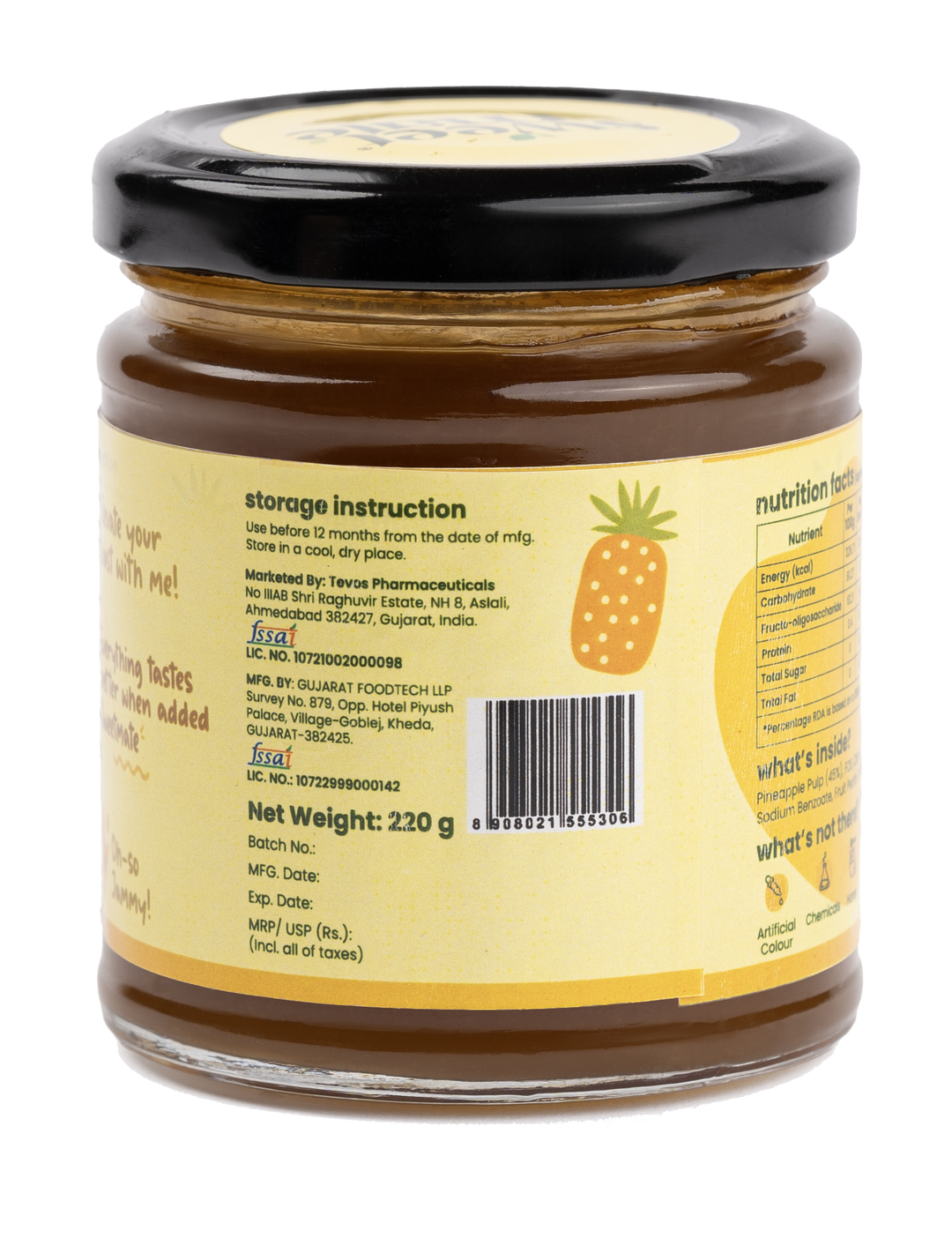 Sweetmate No Added Sugar Pineapple (220g) | With Real fruit | Diabetic and keto Friendly