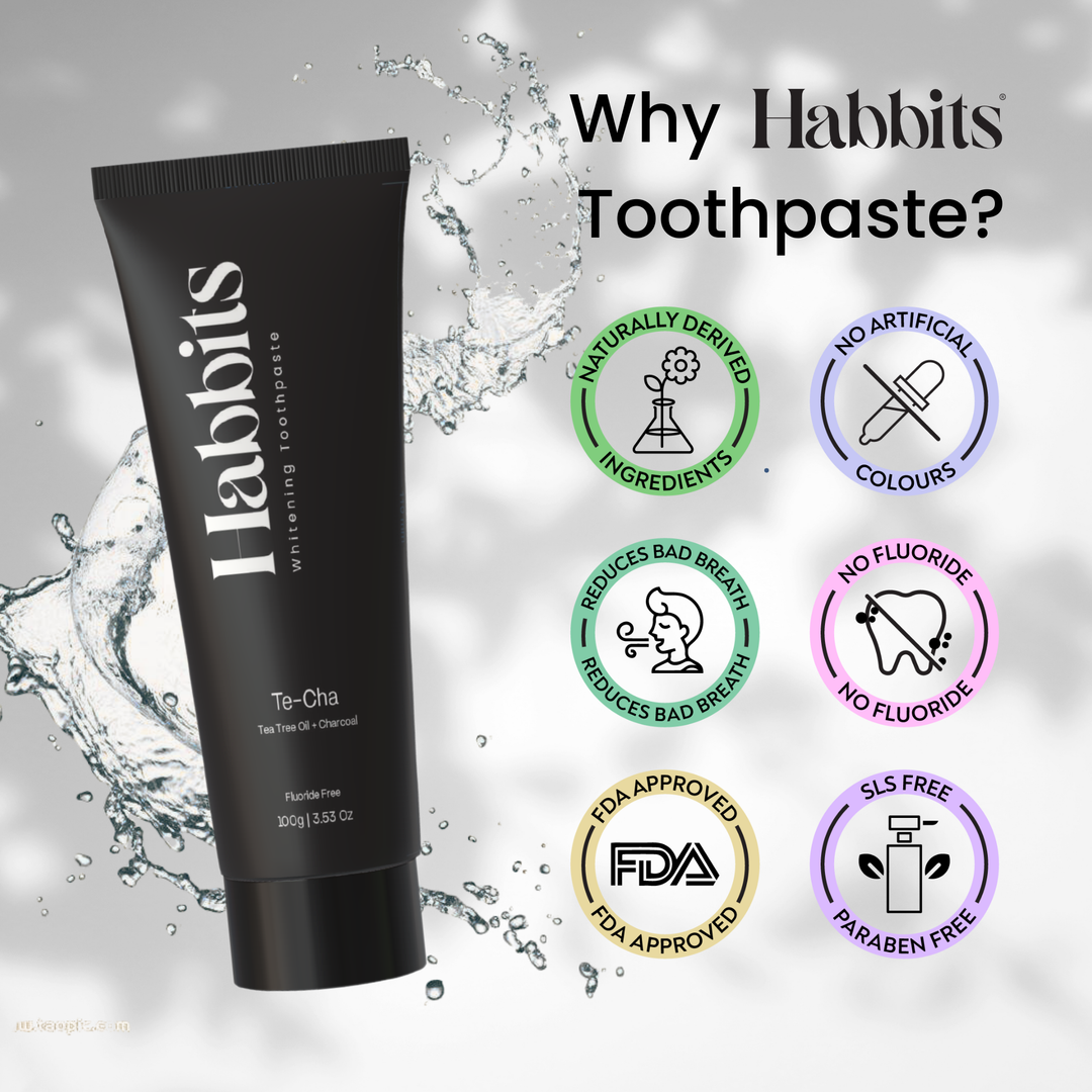 Habbits Natural Oral Care Bundle | 2 Charcoal Toothpaste (100g Each) + 4 Biodegradable Toothbrushes | Tea Tree + Activated Charcoal | Fights Plaque & Bad Breath | Natural, Vegan, Enamel-Safe Toothpaste |