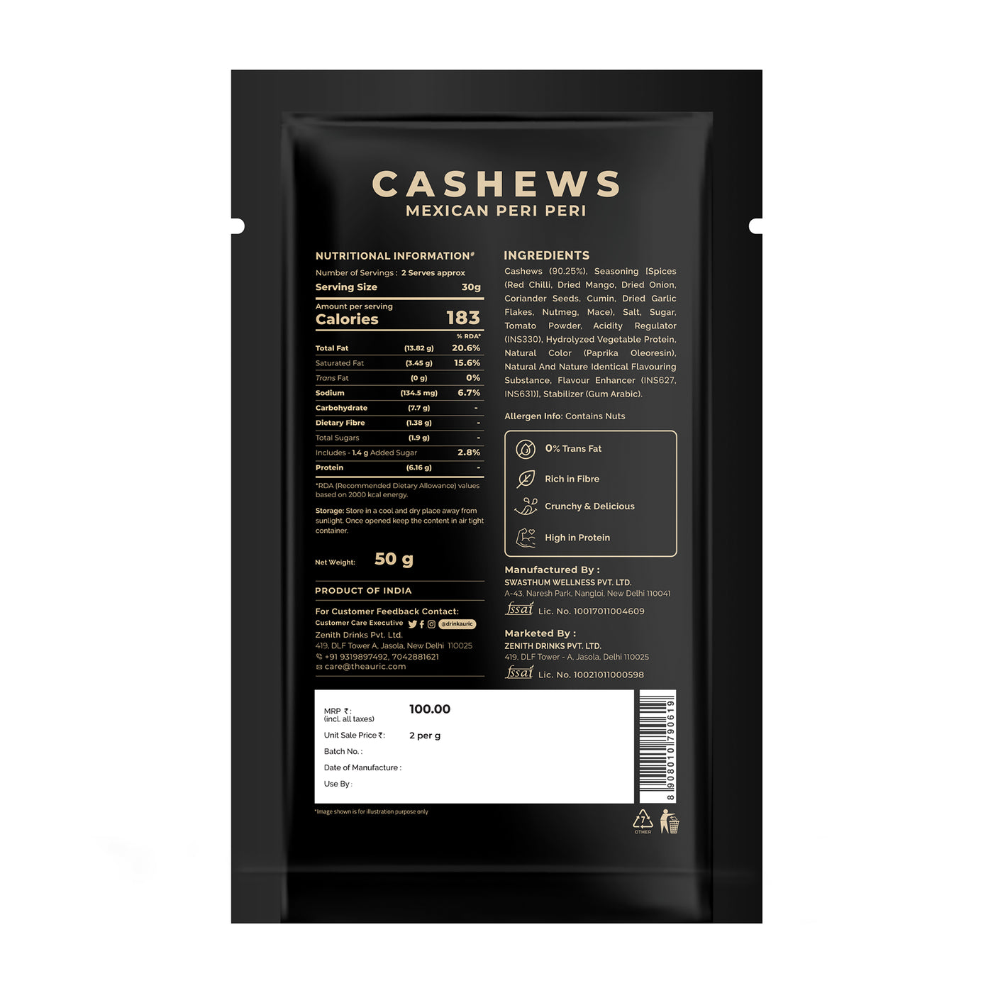Oven Roasted Mexican Peri Peri Cashews (50g x 4 packs)