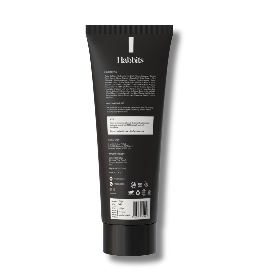 Habbits Oral Care Bundle | Charcoal Toothpaste (100g) + Charcoal Mouthwash (250ml) + 2 Biodegradable Toothbrushes | Natural Whitening | Vegan | SLS-Free | Tea Tree & Spearmint | Fights Plaque & Bad Breath