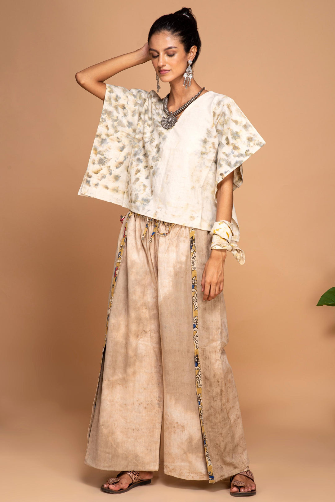 "Bageeya “Safed Gulab” Natural dyed Handcrafted Handwoven Organic Cotton Crop Top
 | Crafted with Sacred Temple Marigolds and Walnut"